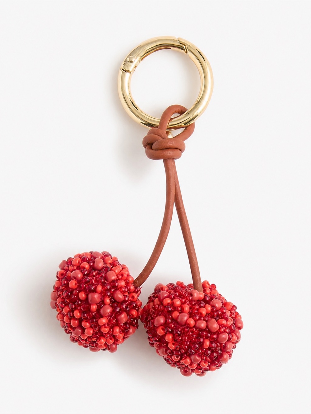 🍒 New! J. Crew Red Beaded Cherry Cherries Keychain Bag Charm Key Chain Fob 🍒